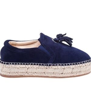 J Slides Rosa Navy Blue Espadrille Slide on Sneaker Tassels Platform Size 8.5